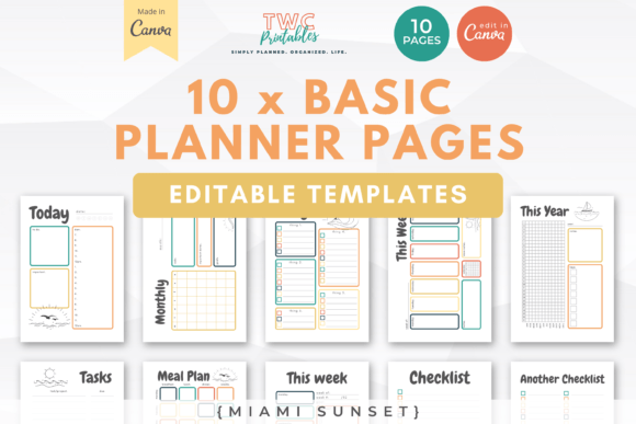 Download Canva Planner Templates | 10 Pages MIAMI - Planner template Collection