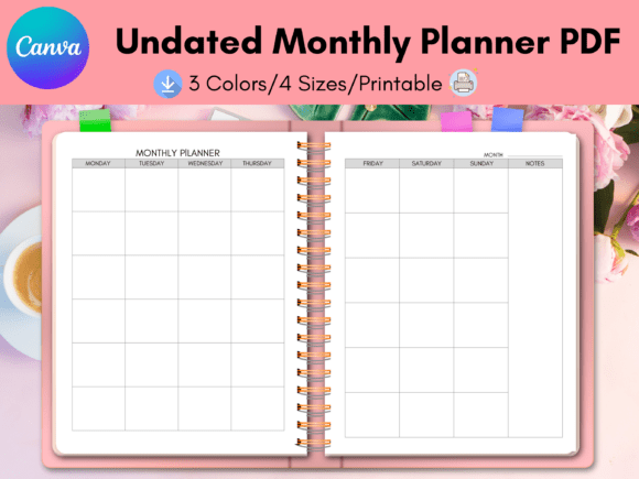 Download Undated Monthly Planner Canva - Date Collection